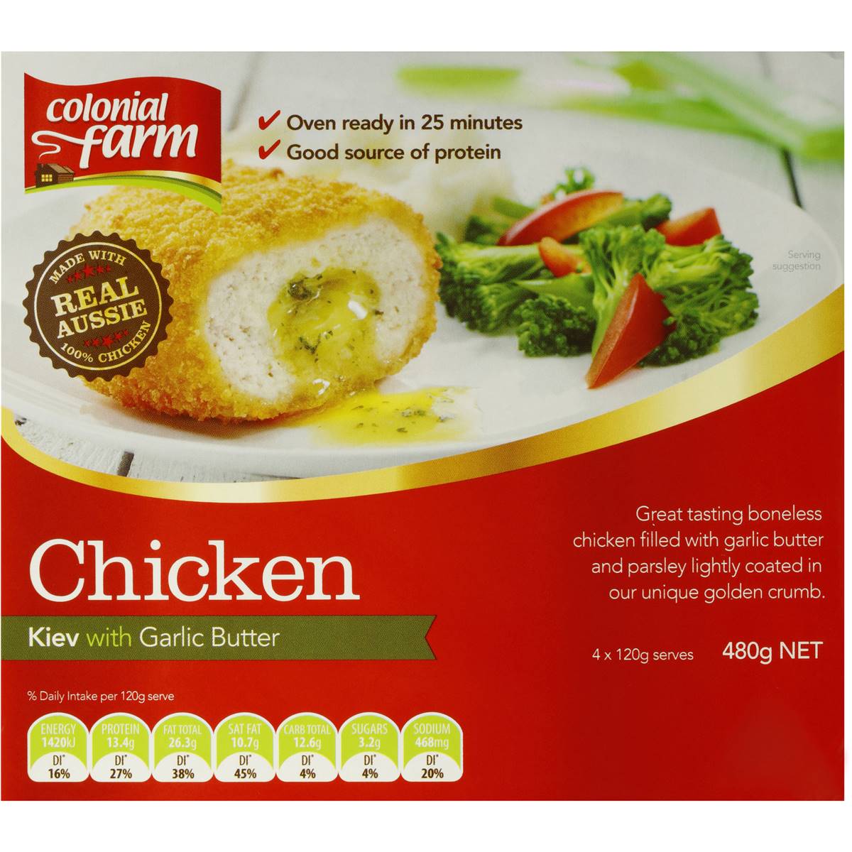 Colonial Farm Crumbed Chicken Kiev Frozen Meal 480g Woolworths