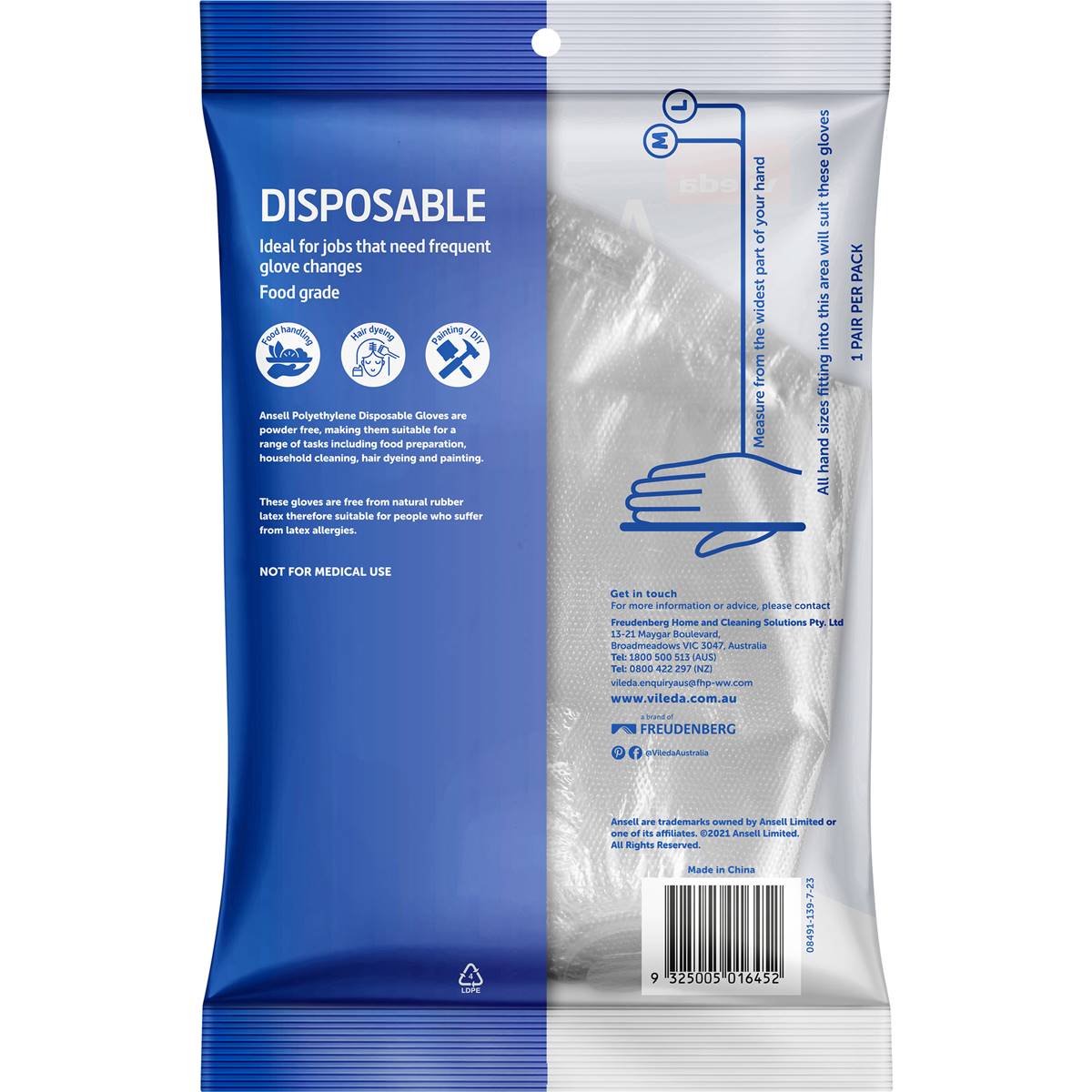 Vileda Ansell Poly Single Use Gloves Osfa 50 Pack Woolworths