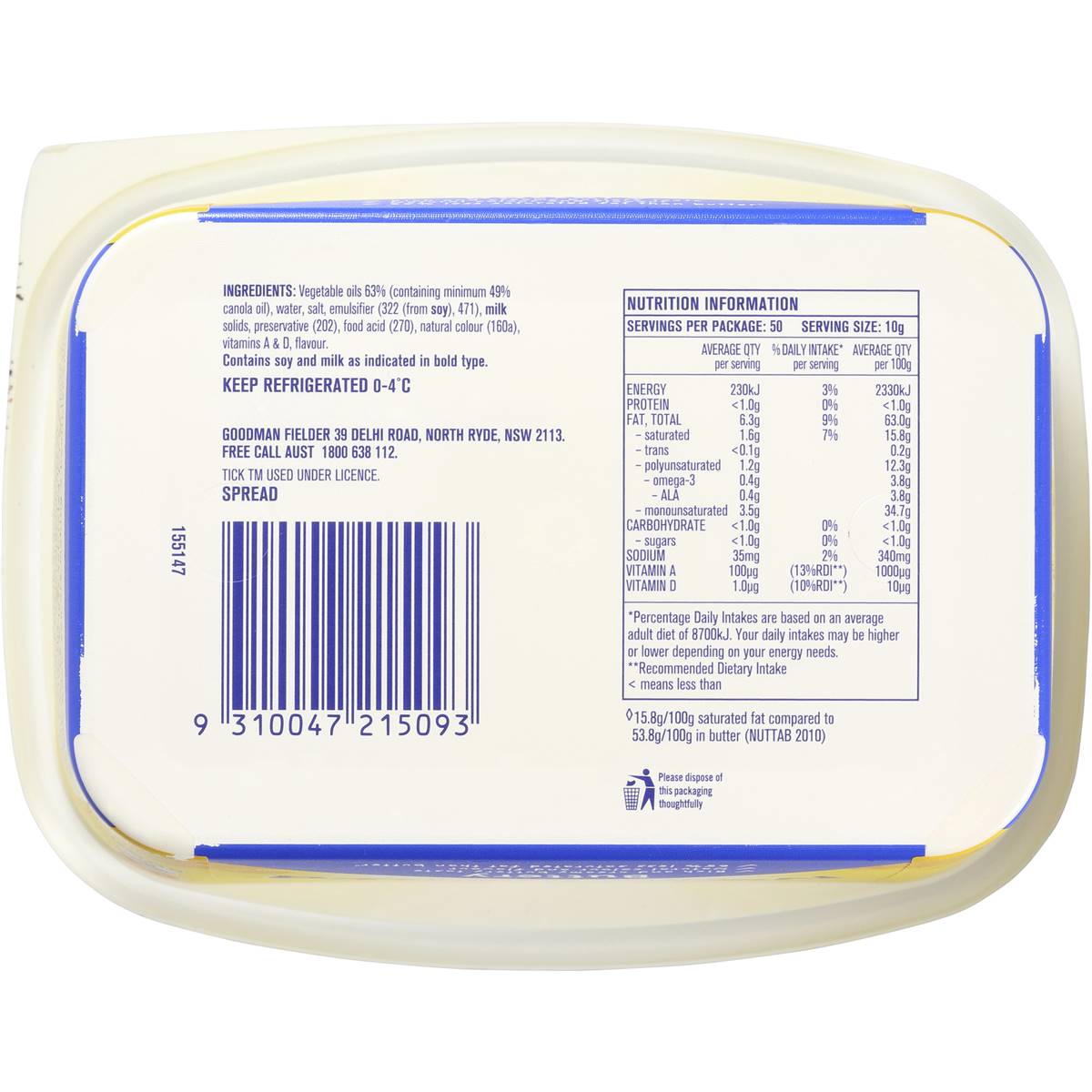 Meadowlea Buttery Spread Margarine 500g Woolworths