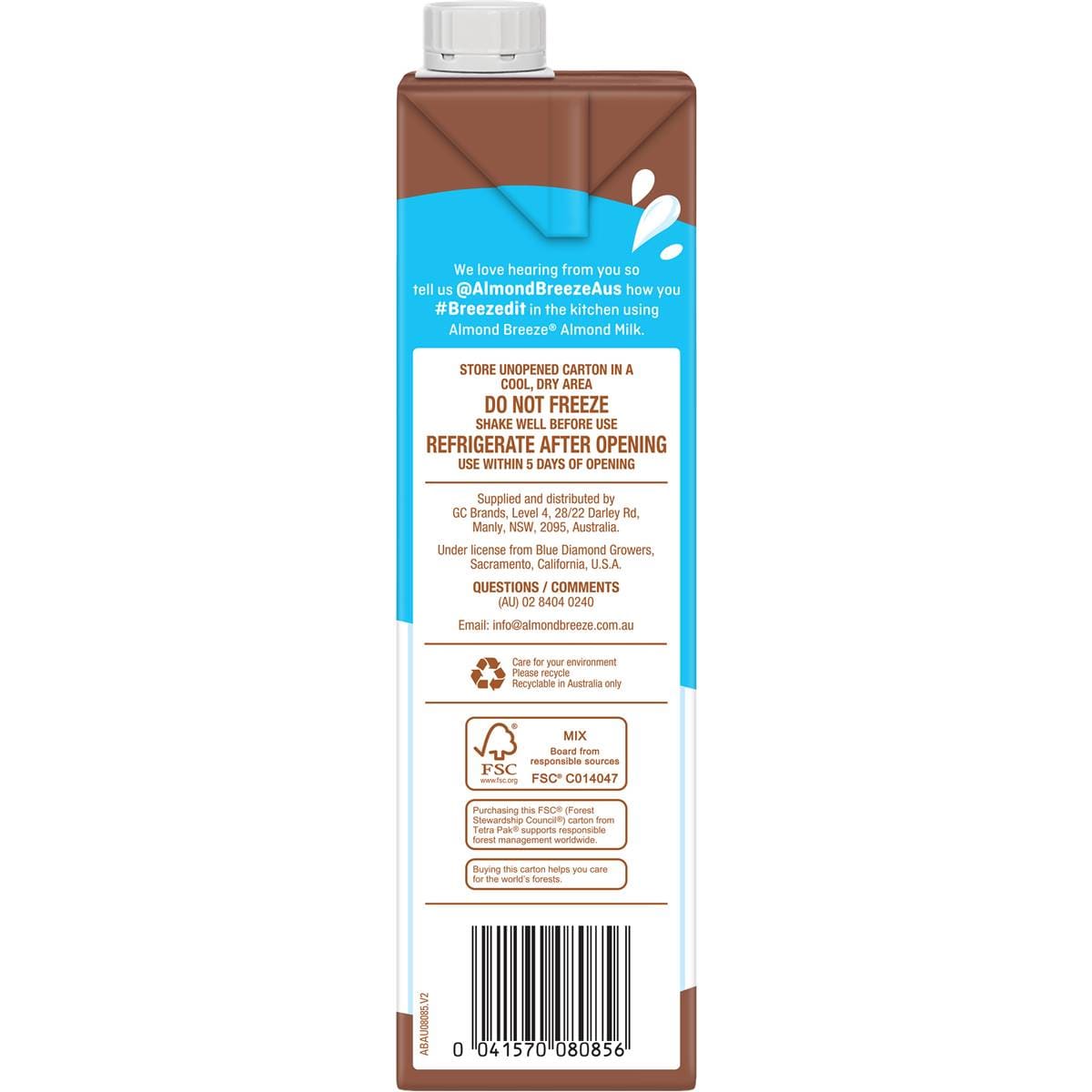 Almond Breeze Flavoured Chocolate Milk 1l Woolworths