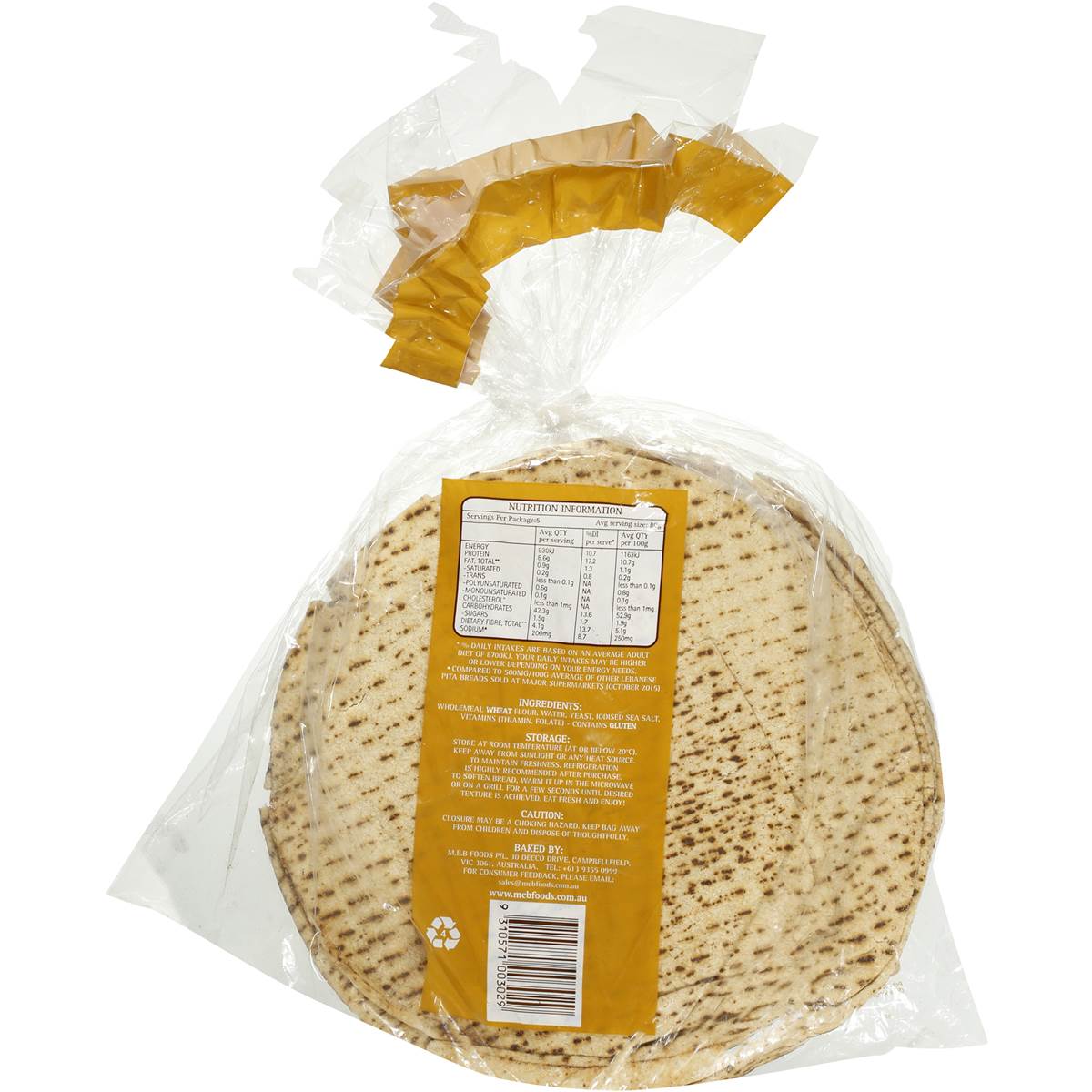 Woolworths Lebanese Bread Wholemeal 400g | Woolworths