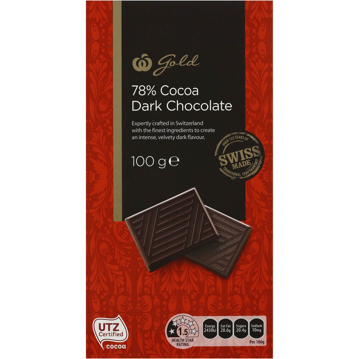 Woolworths Gold Dark Chocolate Intense 100g Block Woolworths