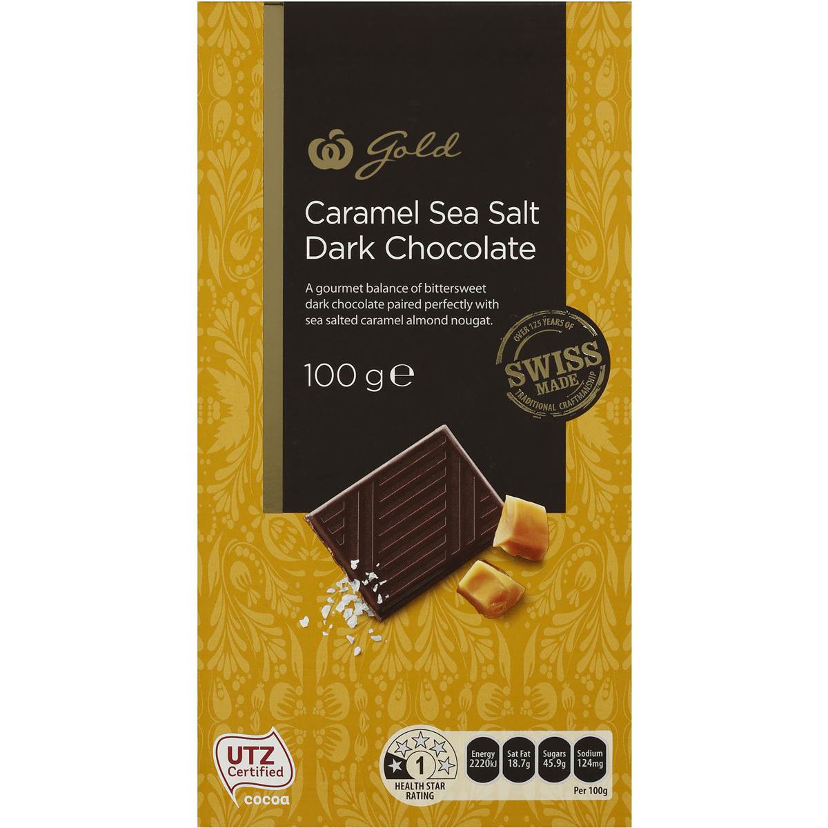 Woolworths Gold Dark Chocolate 55 Caramel Sea Salt 100g Block Woolworths