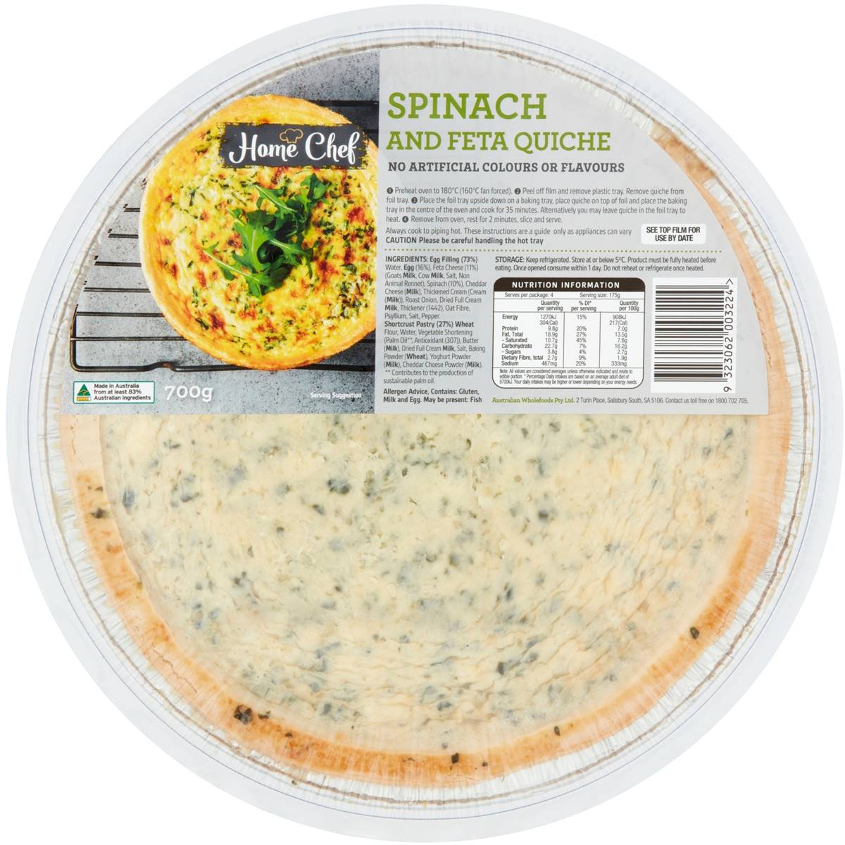 Home Chef Quiche Spinach & Feta Chilled Meal 700g Woolworths