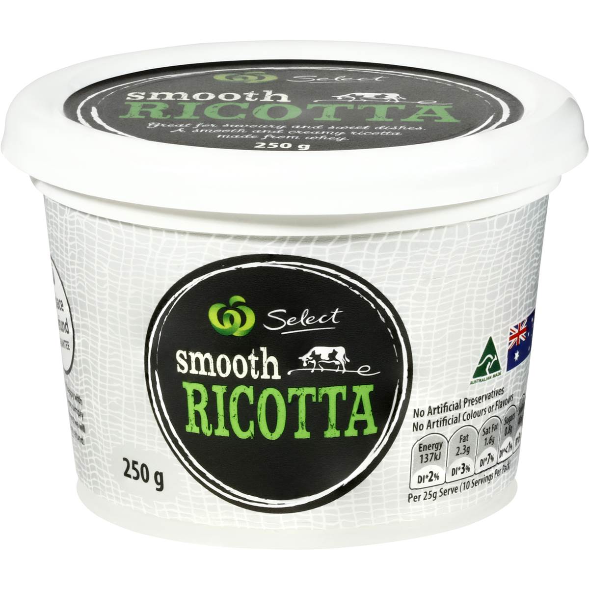 Woolworths Select Full Cream Ricotta 250g Woolworths