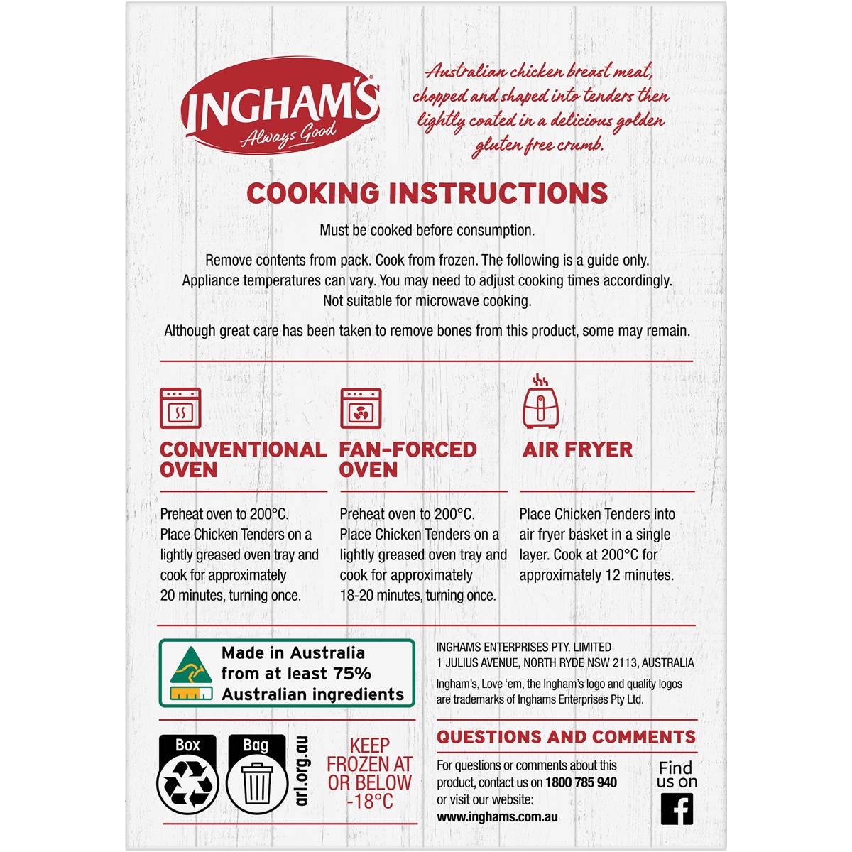 Ingham's Chicken Breast Tenders Gluten Free 400g Woolworths