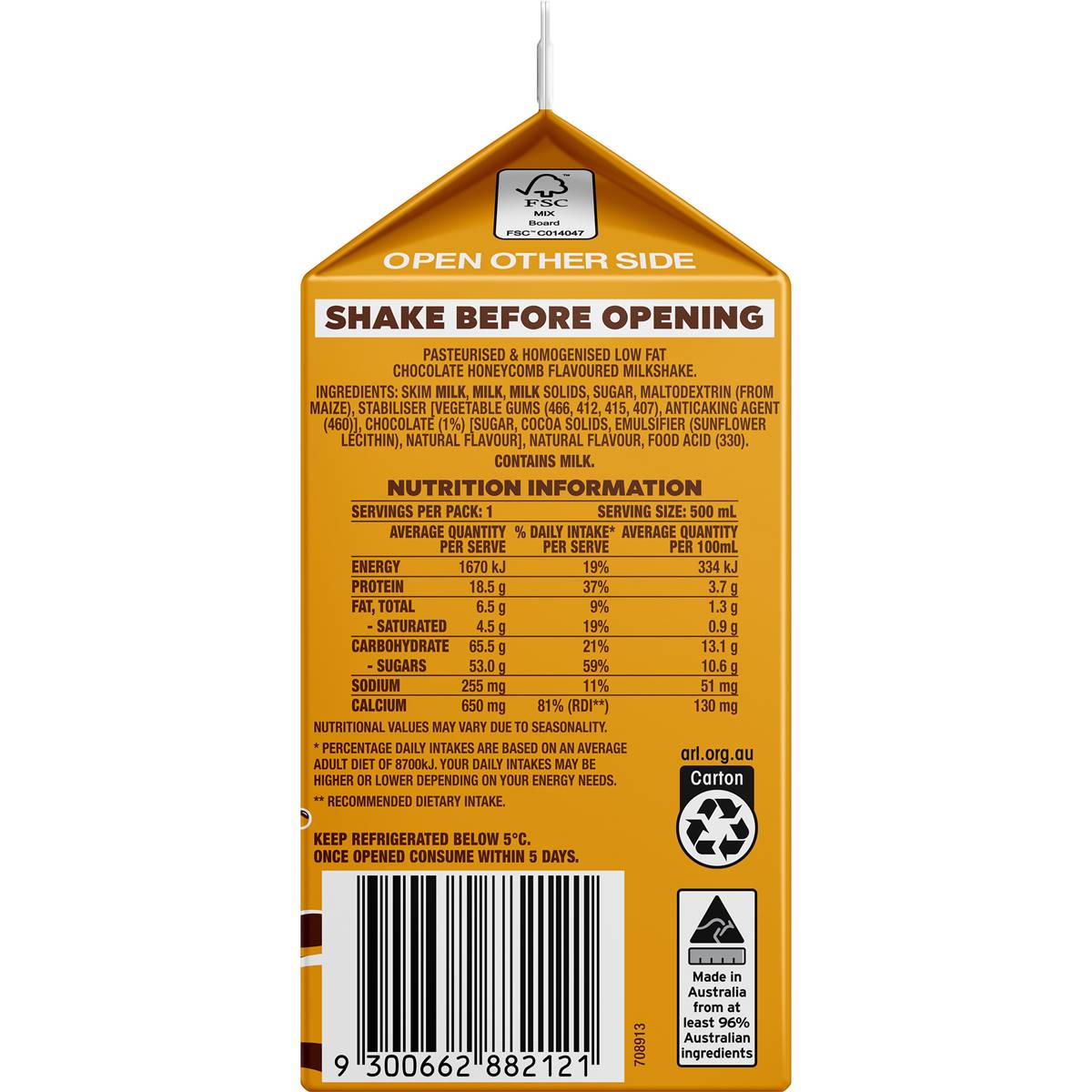 Brownes Chill Choc Shake 'n' Shake 500ml Woolworths