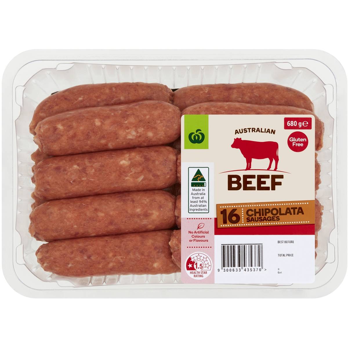 Woolworths Beef Sausage Chipolata 16 Pieces 680g Woolworths