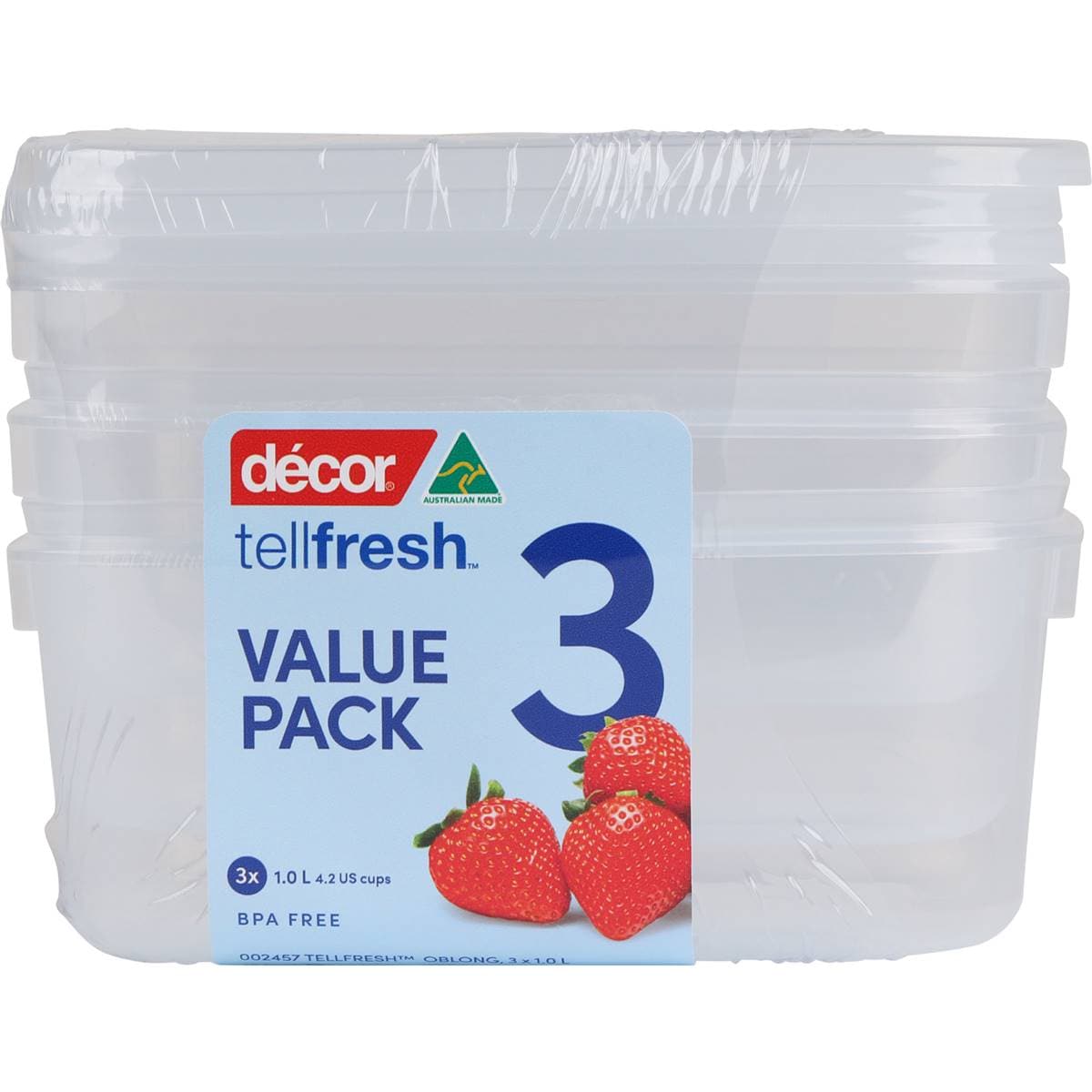 Decor Tellfresh Container Set, Oblong 1l X 3 Pack Woolworths