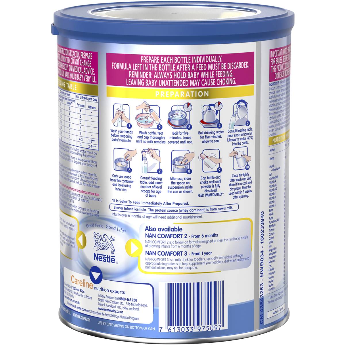 Nestle Nan Comfort 1 Starter 0-6 Months Baby Formula Powder 800g ...