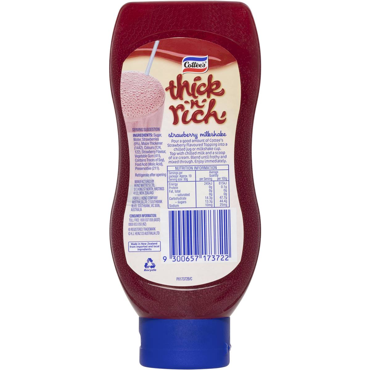 Cottee's Thick 'n' Rich Strawberry Sauce Ice Cream Topping 575g