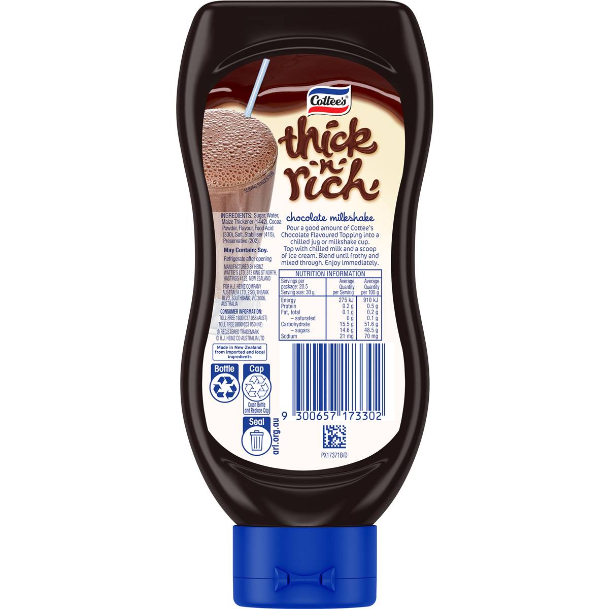 Cottee's Thick 'n' Rich Chocolate Sauce Ice Cream Topping 615g Woolworths