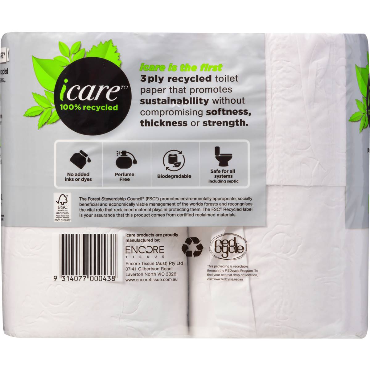 Icare Toilet Tissue White 3ply 4 Pack Woolworths