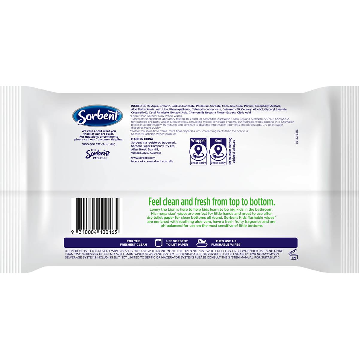 Sorbent Flushable Wipes Kids 40 Pack Woolworths