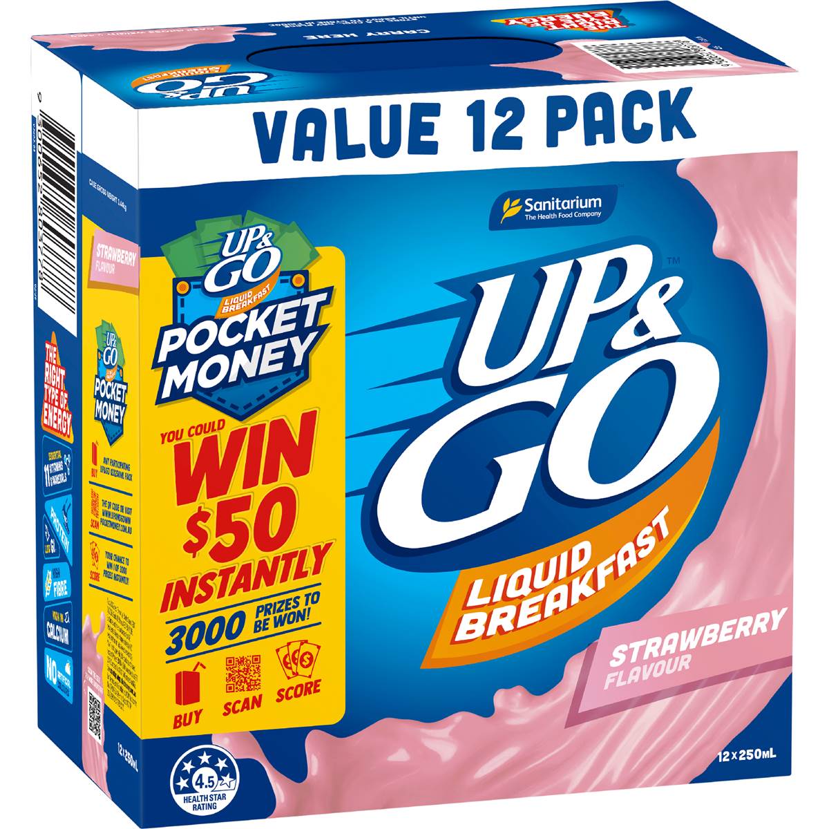 Up&Go Liquid Breakfast Strawberry 250mL x 12 pack