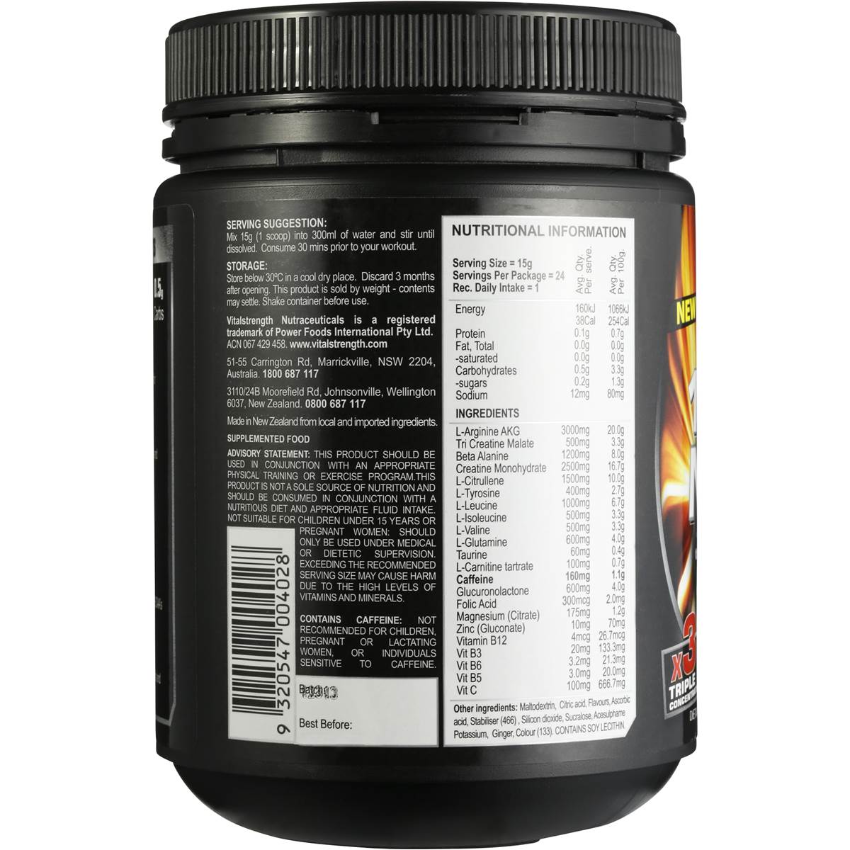 Vital Strength Nitroxl Pre Workout 360g Woolworths