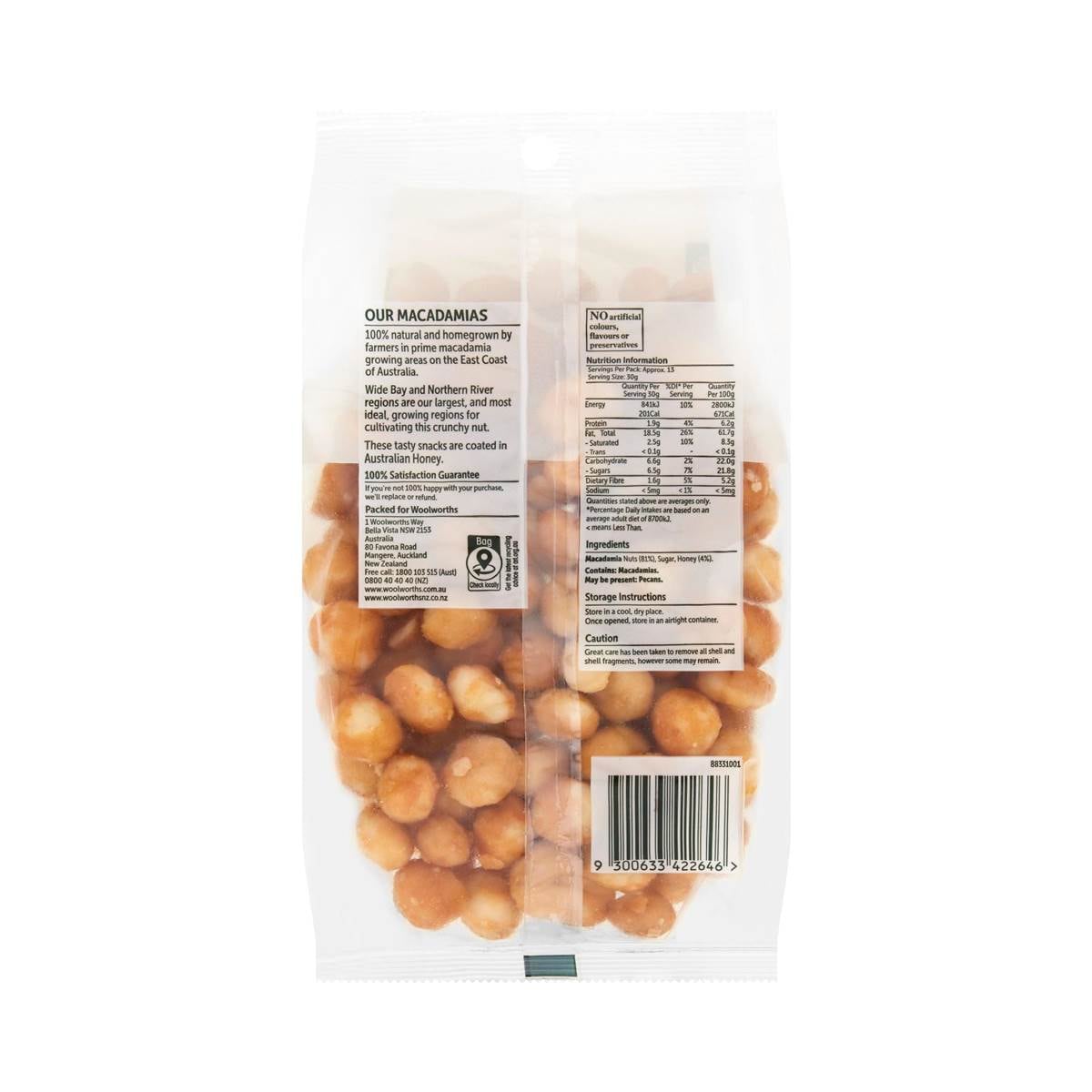 Woolworths Macadamias Honey 400g Pack Woolworths