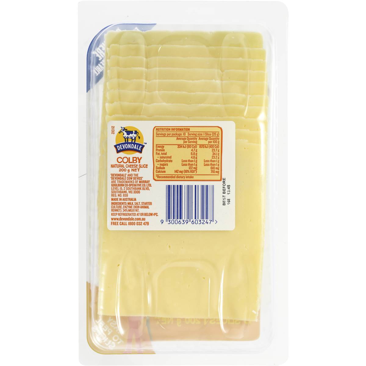 Devondale Colby Cheese Slices 200g Woolworths