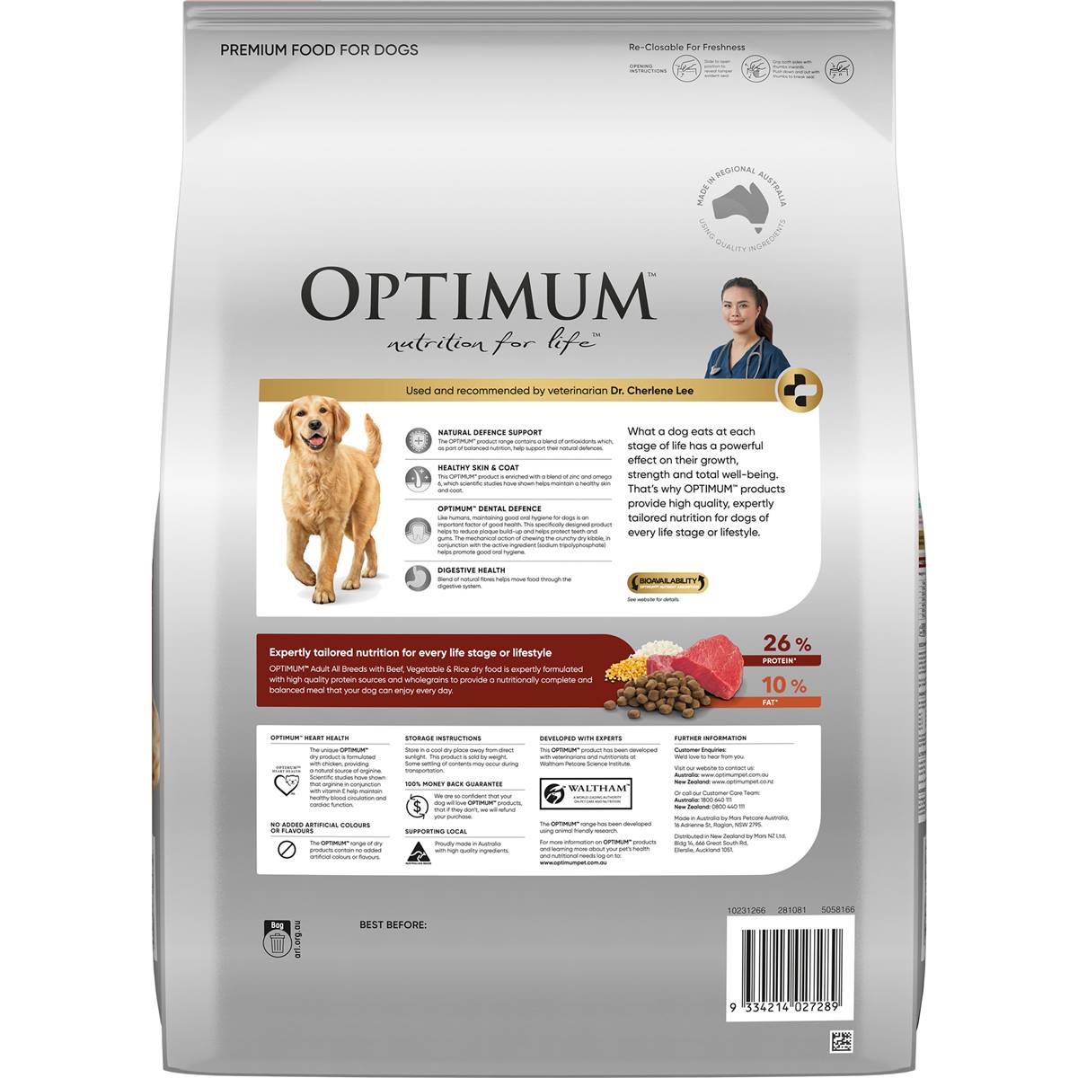 Optimum Adult All Breed Dry Dog Food With Beef, Vegetables & Rice 7kg