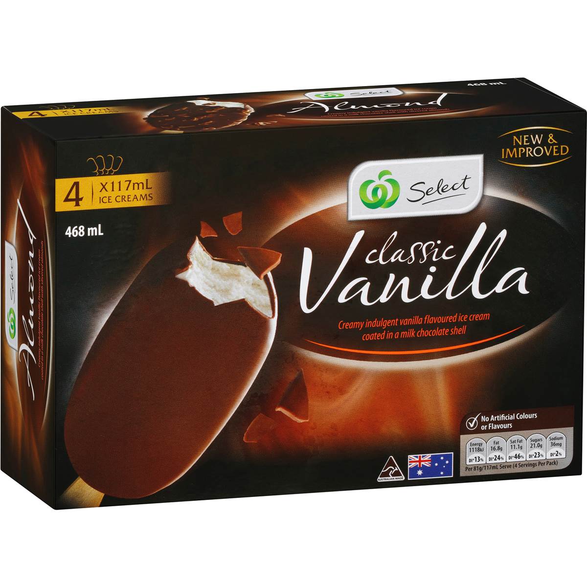 Woolworths Select Ice Cream Sticks Almond 4pk 468ml Woolworths