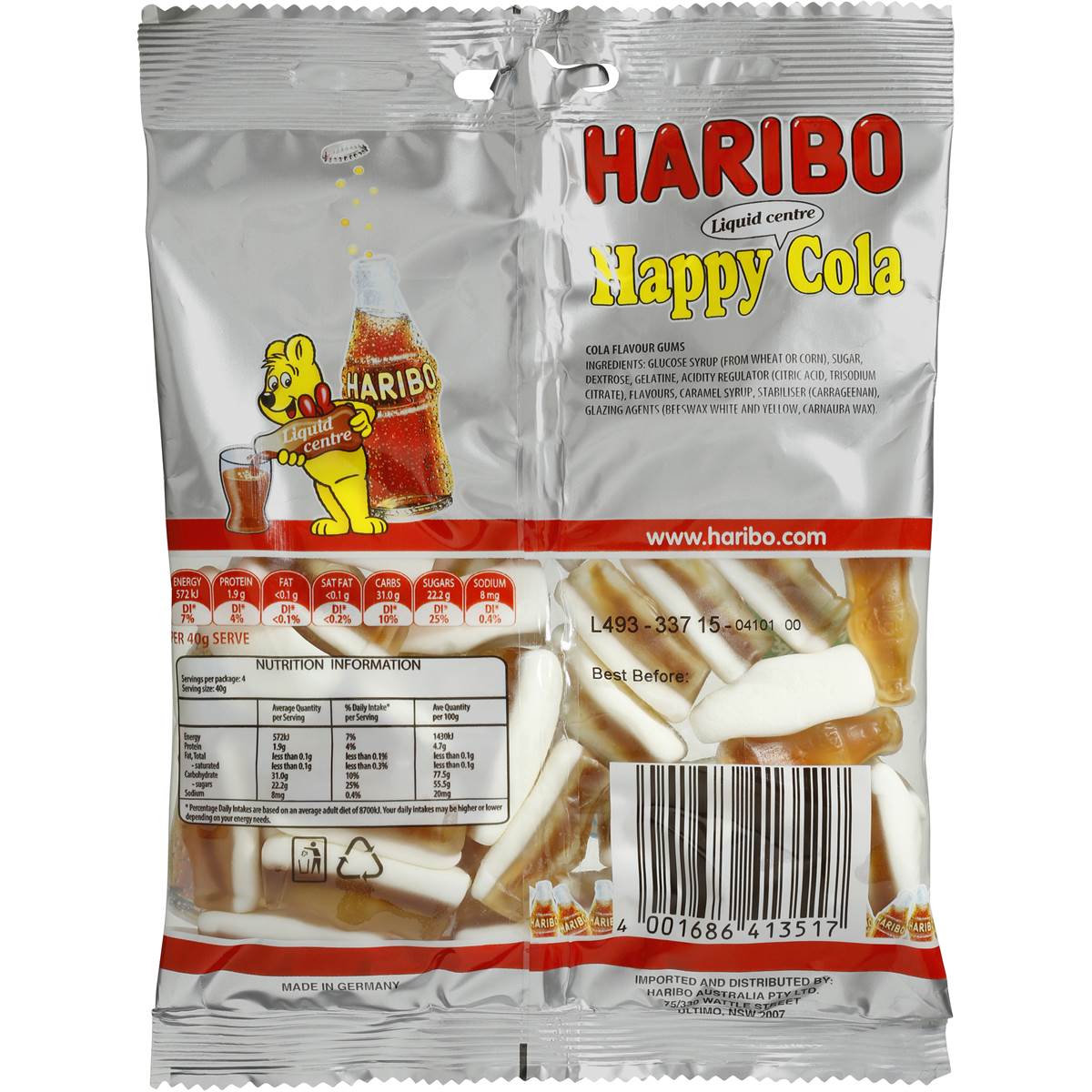 Haribo Happy Cola Liquid Centre 175g bag | Woolworths