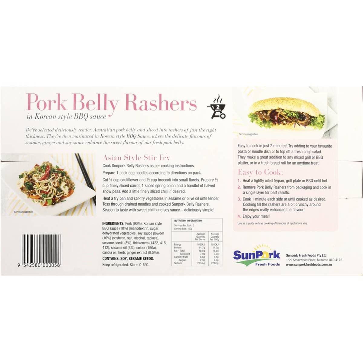Sunpork Pork Belly In Korean Style Bbq Sauce 500g Woolworths