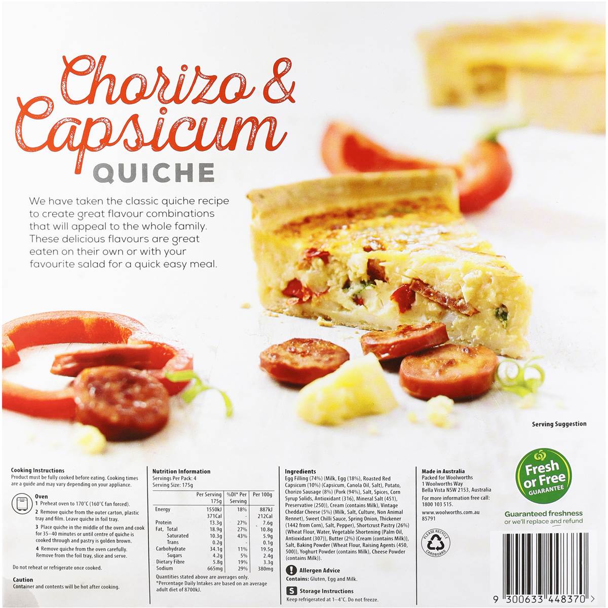 Woolworths Quiche Chorizo Capsicum 700g Woolworths