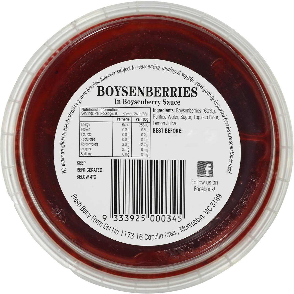 Fresh Berry Farm Berry Sauce Boysenberry 200g Tub Woolworths