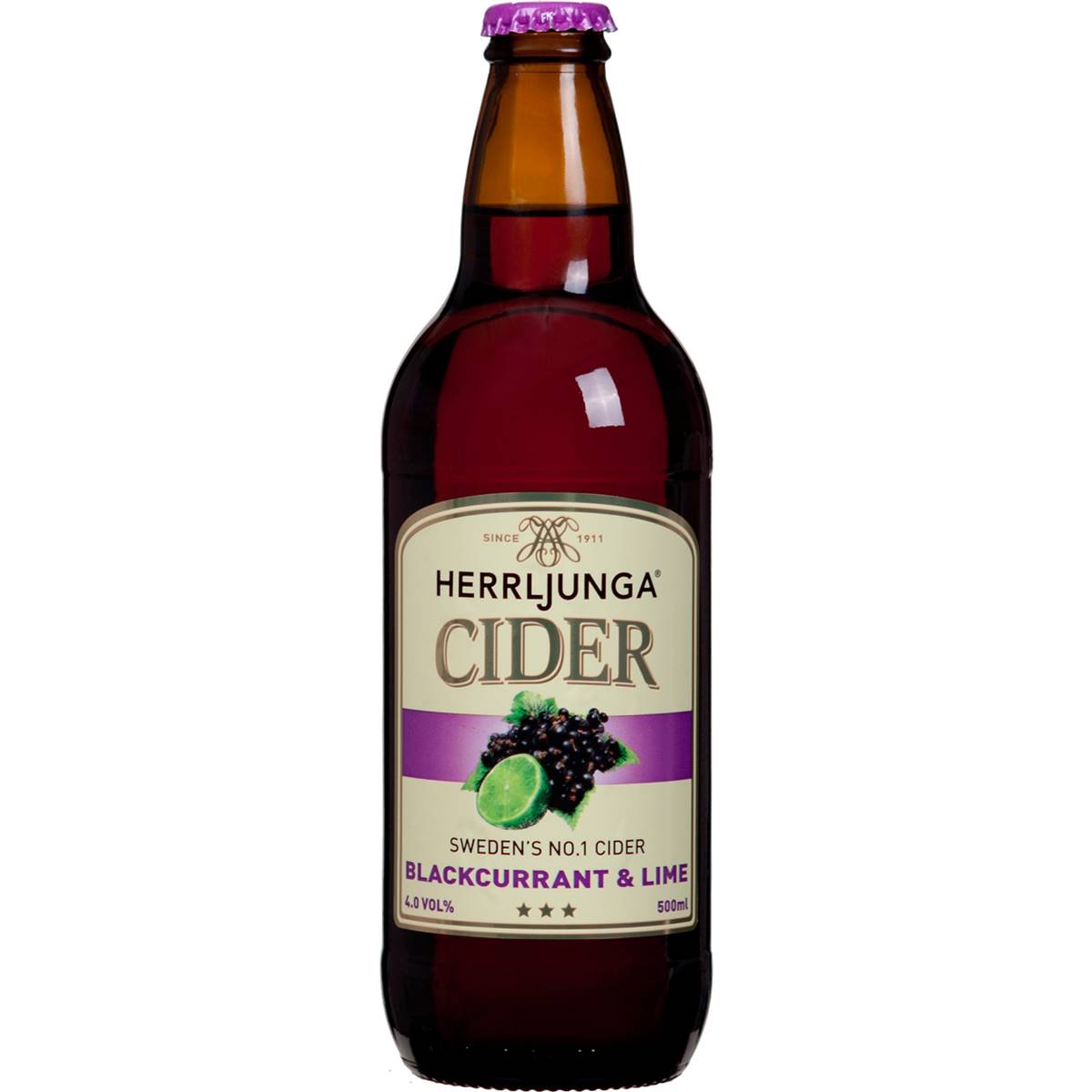 Herrljunga +46 Blackcurrant & Lime Cider Bottle 500ml Single Woolworths