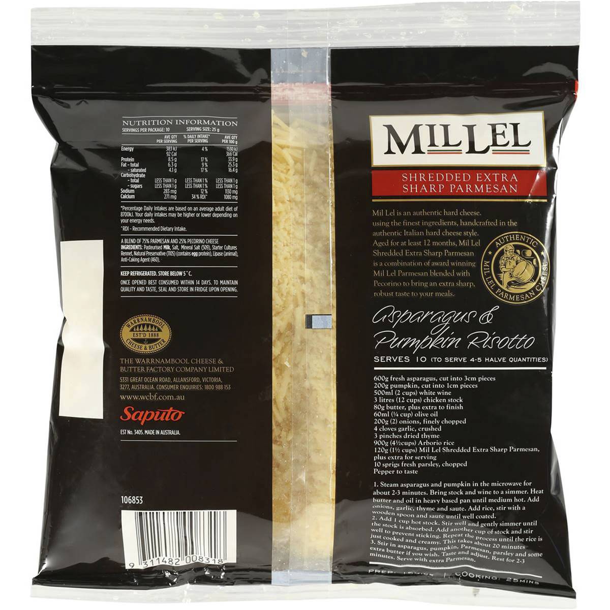 Mil Lel Shredded Parmesan Extra Sharp Cheese 250g Woolworths