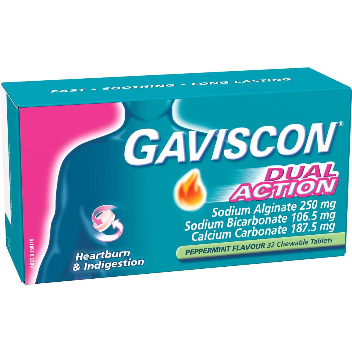 Gaviscon Dual Action Heartburn Indigestion Chewable Tablets 32 Pack 