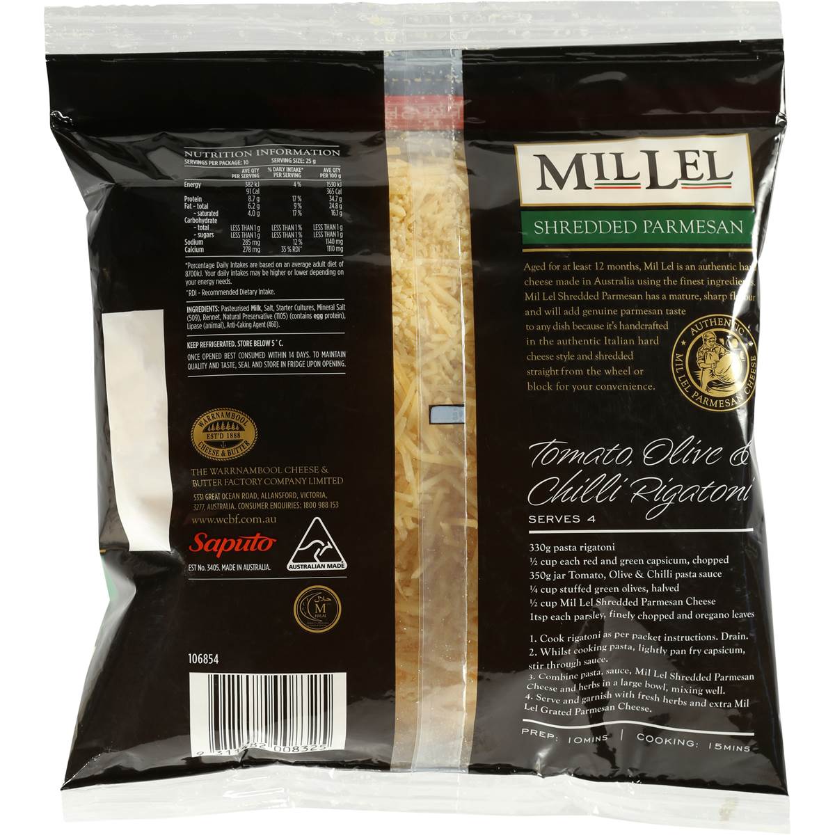 Mil Lel Shredded Parmesan Cheese 250g Woolworths