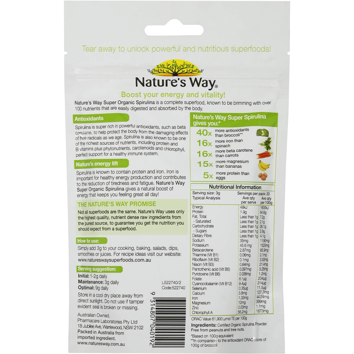 Nature's Way Super Foods Spirulina 100g Woolworths