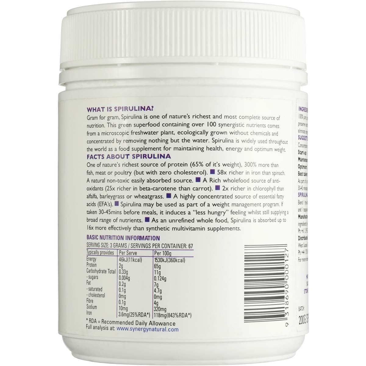 Synergy Natural Spirulina Powder 200g Woolworths