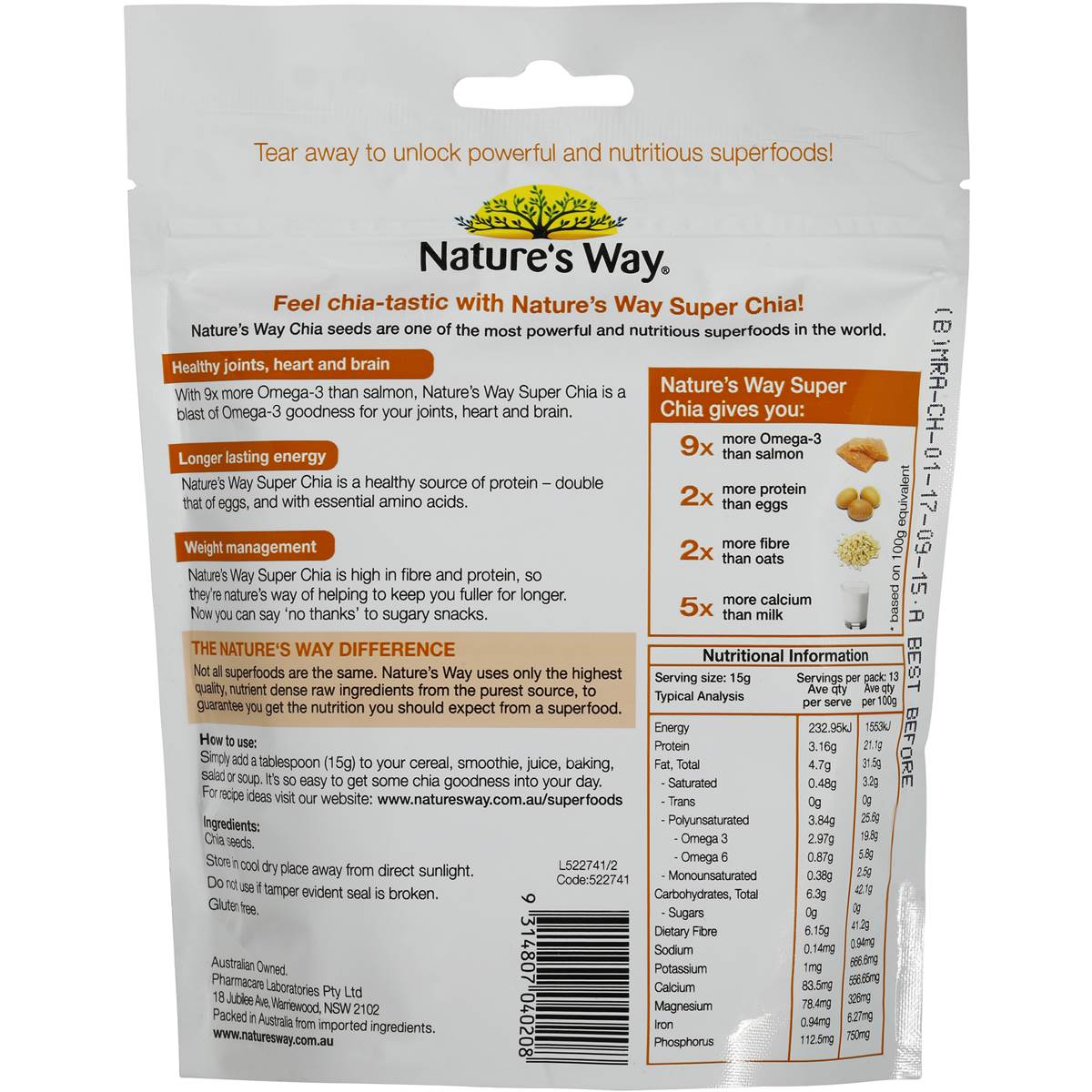 Nature's Way Super Foods Chia Seeds 200g Woolworths