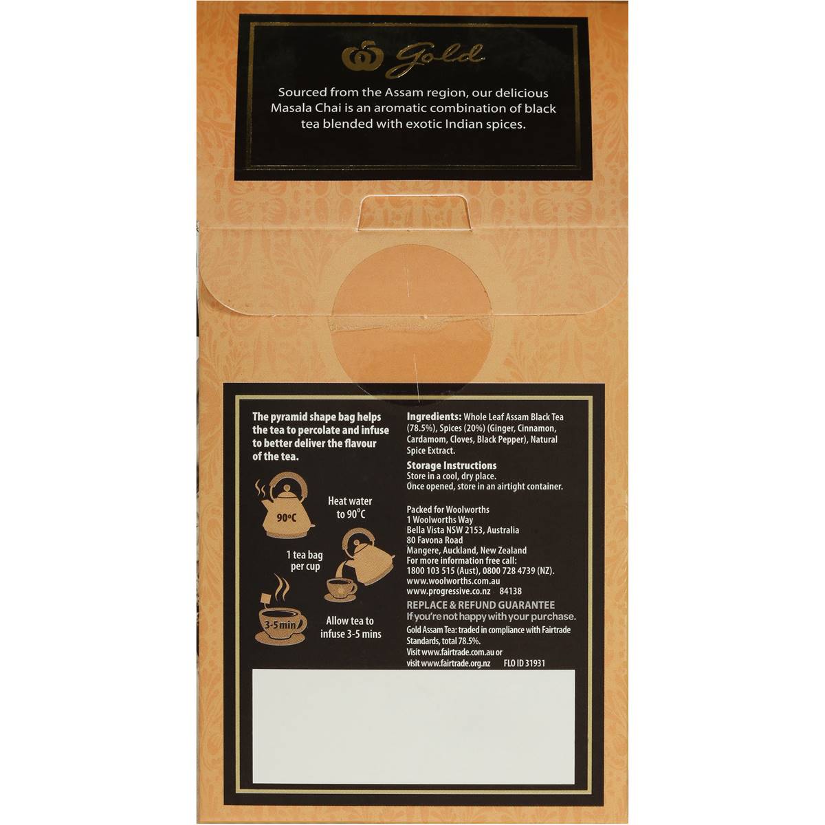Woolworths Gold Pyramid Tea Bags Masala Chai 16 Pack Woolworths
