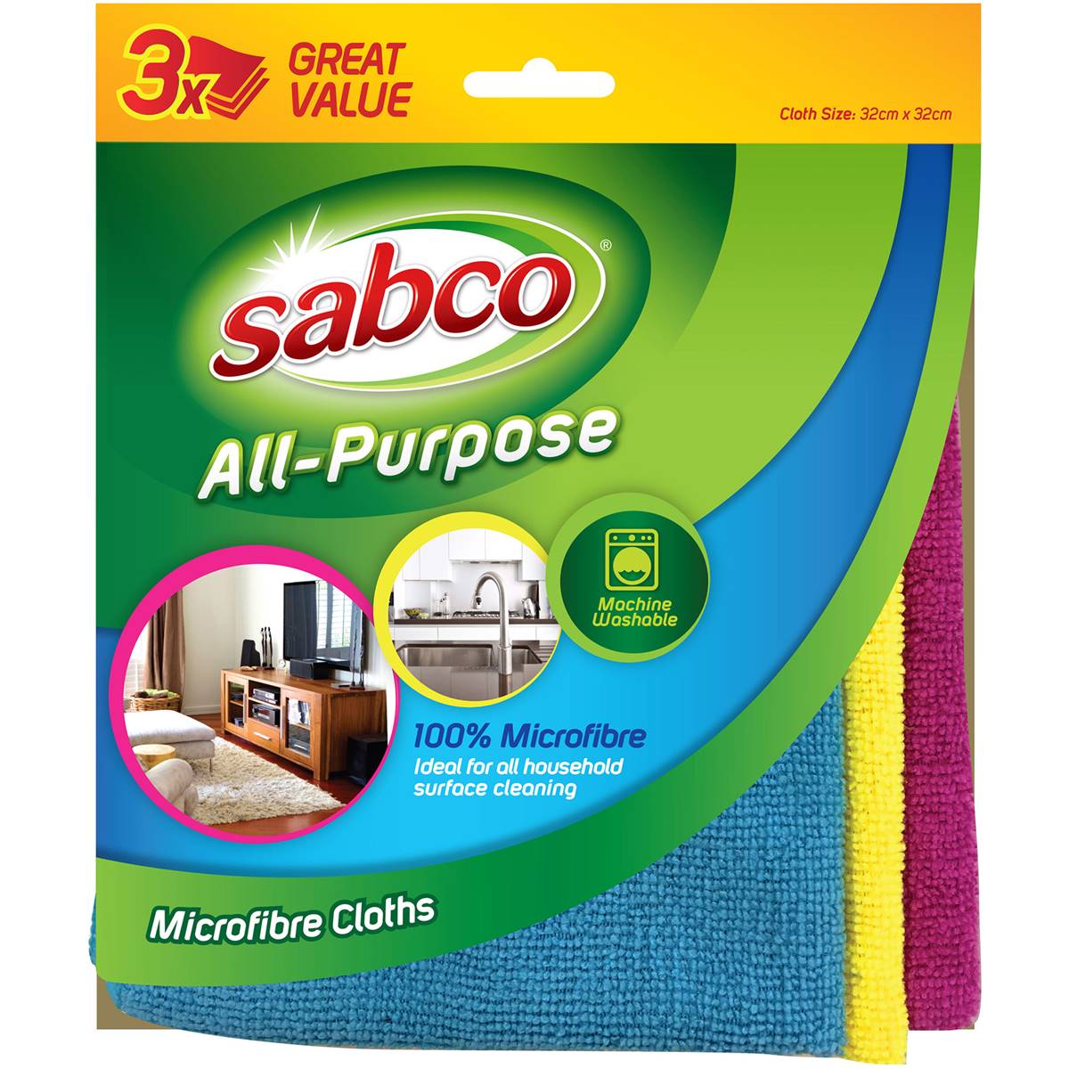 Sabco All Purpose Cloth Microfibre Cloths 3pk | Woolworths