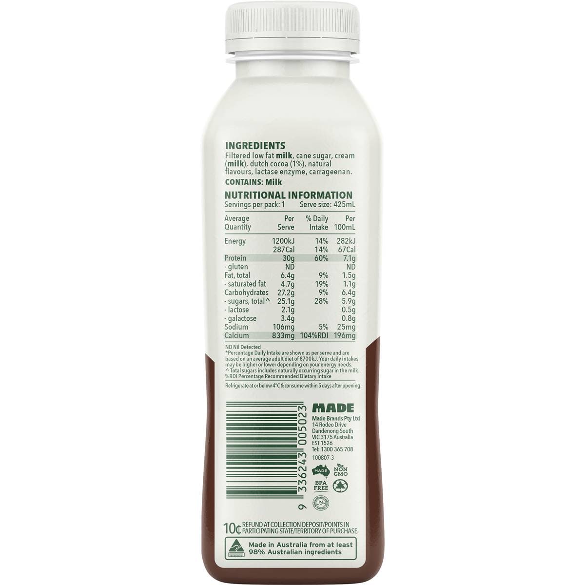 Rokeby Farms Protein Smoothie Dutch Chocolate 425ml Woolworths