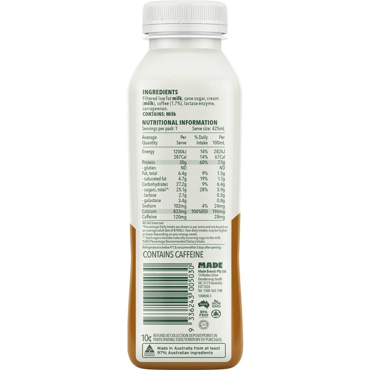 Rokeby Protein Smoothie Double Espresso 425ml Woolworths