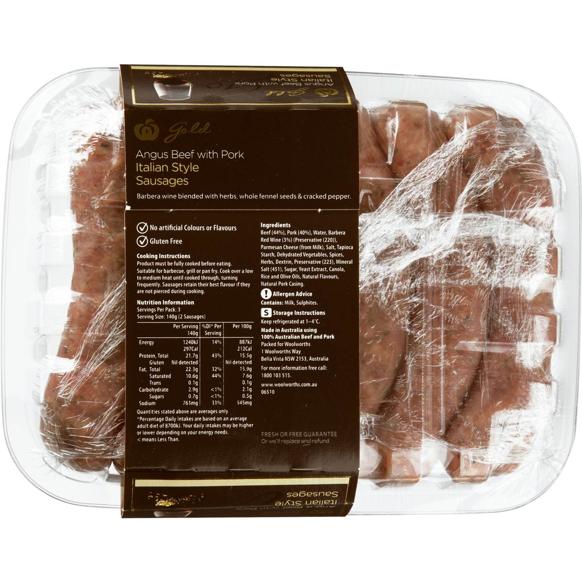 Woolworths Gold Sausages Mixed Beef & Pork Italian Style 420g Woolworths