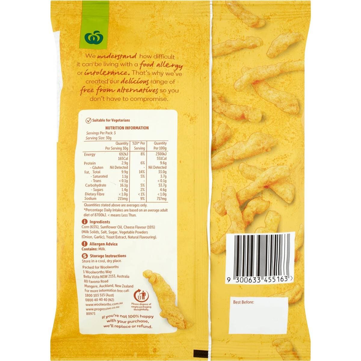 Woolworths Free From Gluten Share Pack Cheese Twists 90g Woolworths