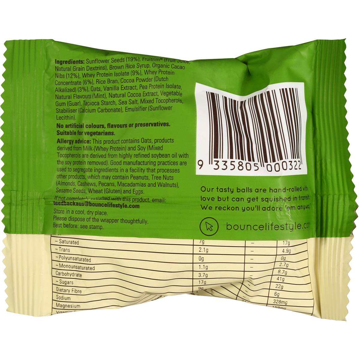 Bounce Natural Energy Ball Cacao, Mint & Protein Ball 42g Woolworths