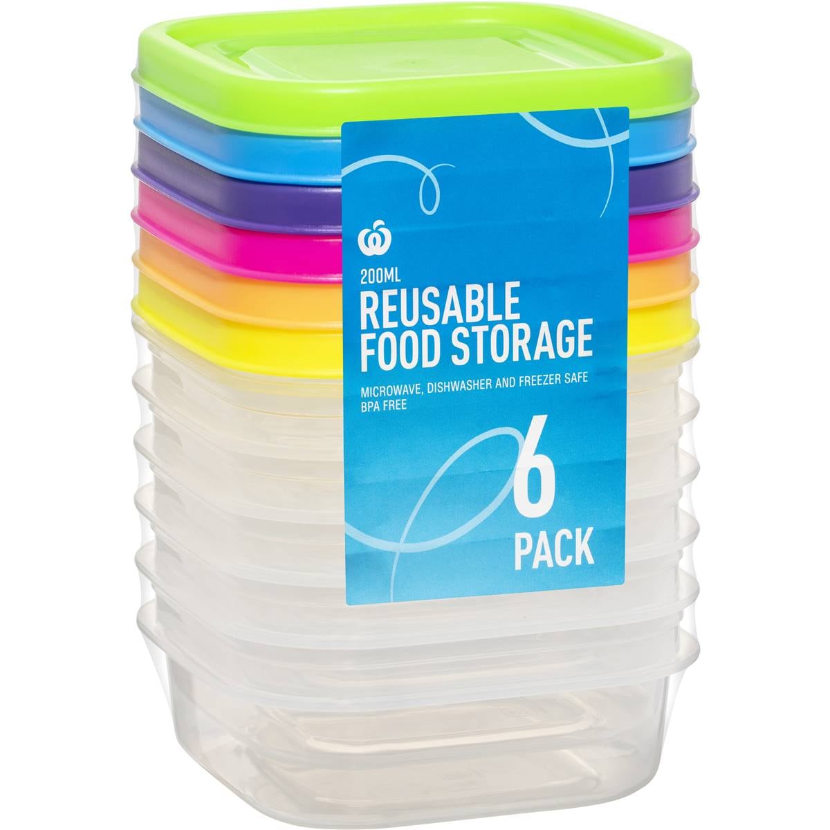 Woolworths Reusable Food Storage Square 200ml 6 Pack Woolworths