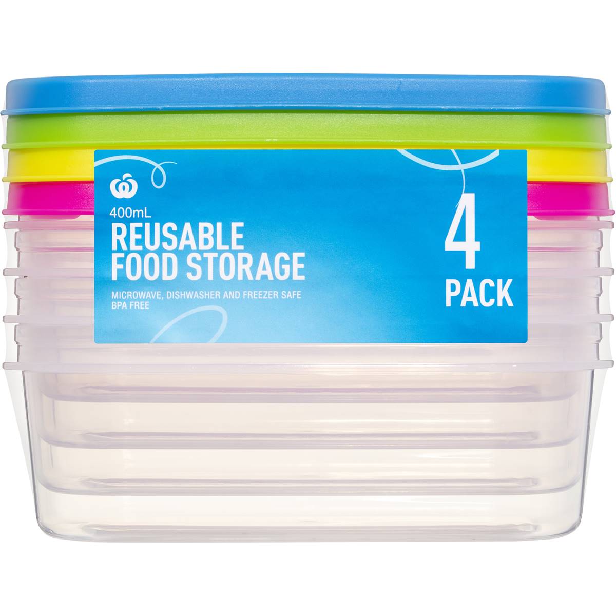 Woolworths Reusable Food Storage 400ml Oblong 4 Pack Woolworths