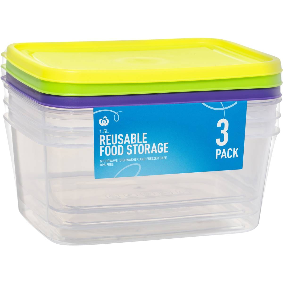 Woolworths Reusable Food Storage Oblong 1.5l 3 Pack Woolworths