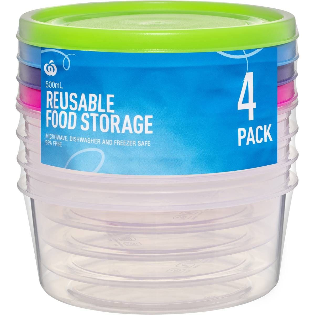 Woolworths Reusable Food Storage Round 500ml 4 Pack Woolworths
