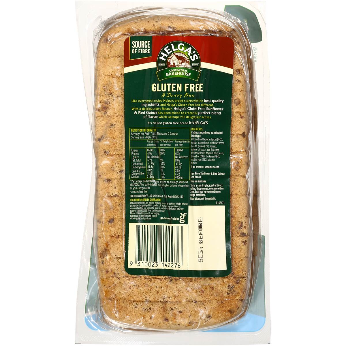 Helga's Gluten Free Bread Sunflower & Red Quinoa 580g Woolworths