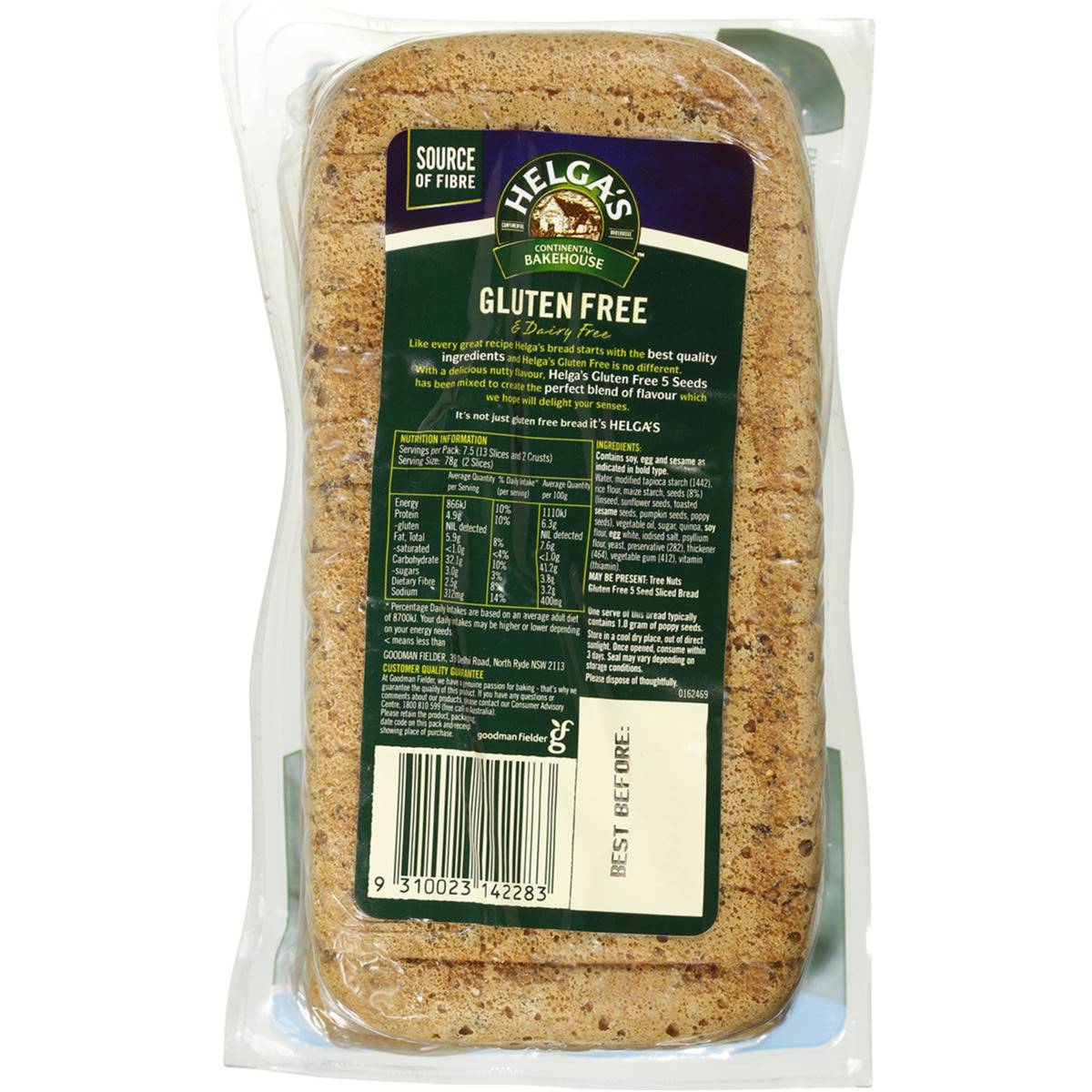 Helga's Gluten Free Bread 5 Seeds 580g Woolworths