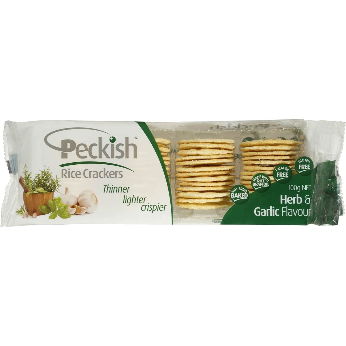 Peckish Rice Crackers Garlic & Herb 100g Woolworths