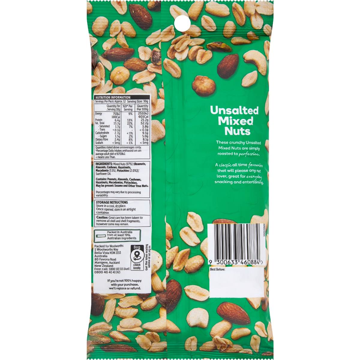 Woolworths Unsalted Mixed Nuts 375g Woolworths